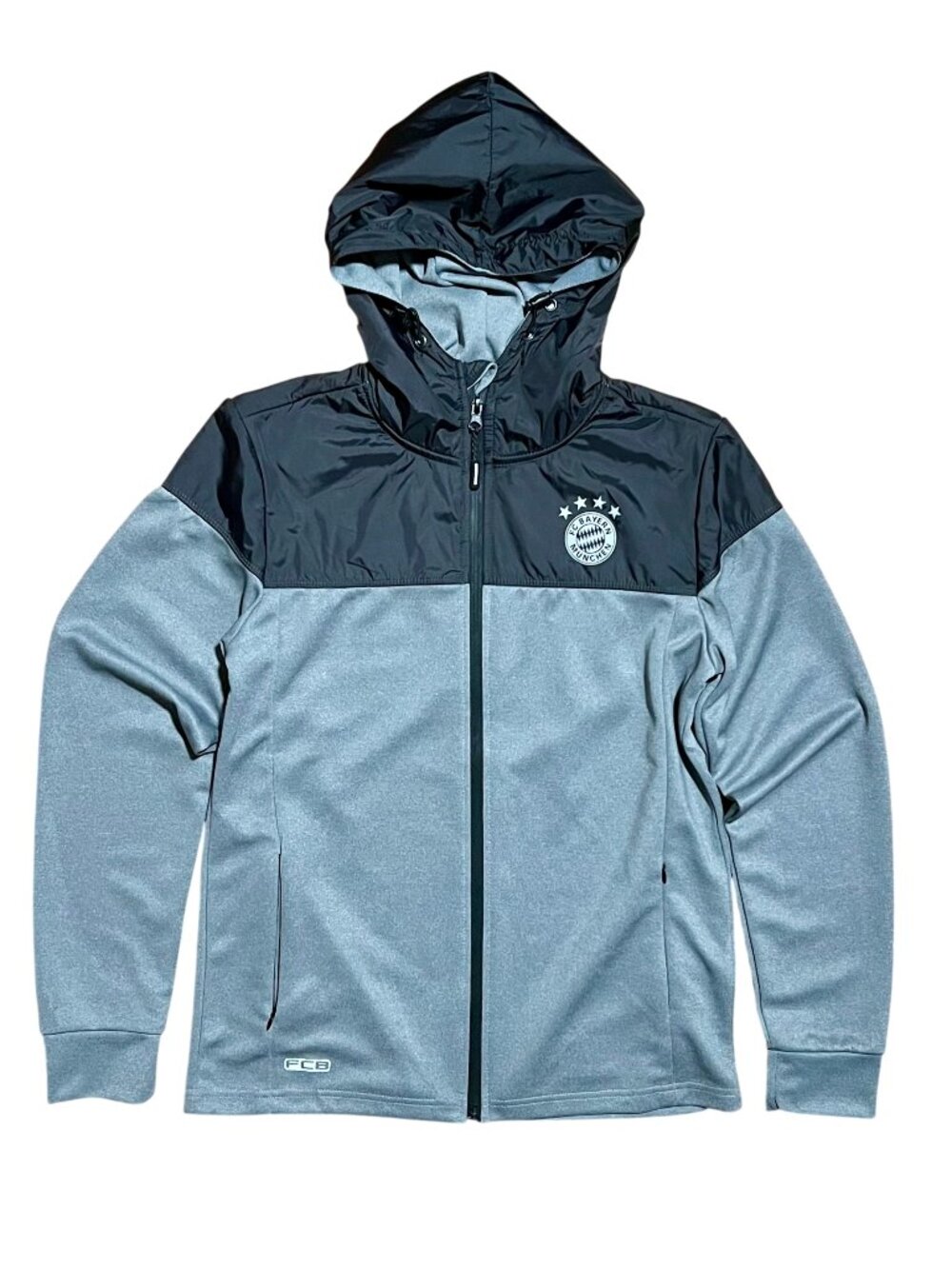 FC Bayern Munchen Full Zip Gray & Black Hooded Soccer Jacket, Men's Small